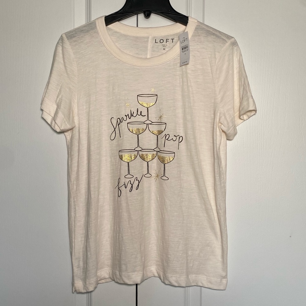 NWT Loft Sparkle Pop Fizz Champagne T-shirt